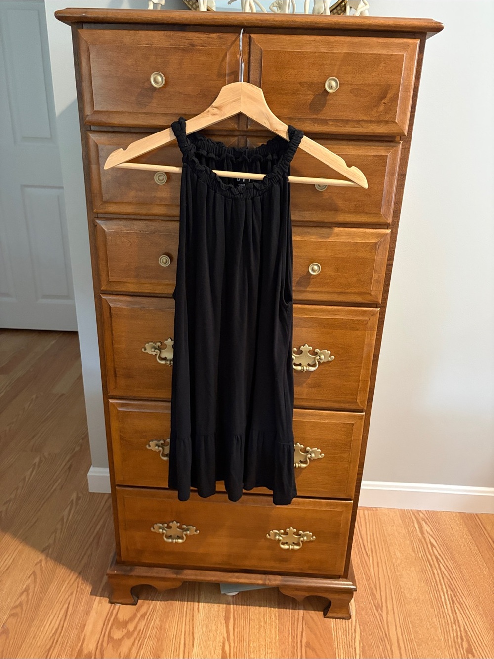 LOFT Black Sleeveless Ruffle-Neck Tank Dress